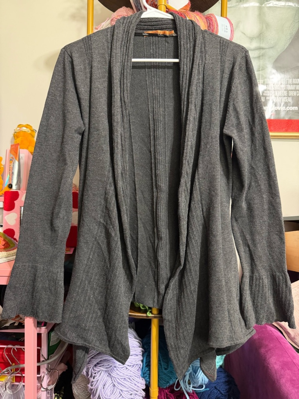 Belldini Near-Vintage Draped Charcoal Cardigan